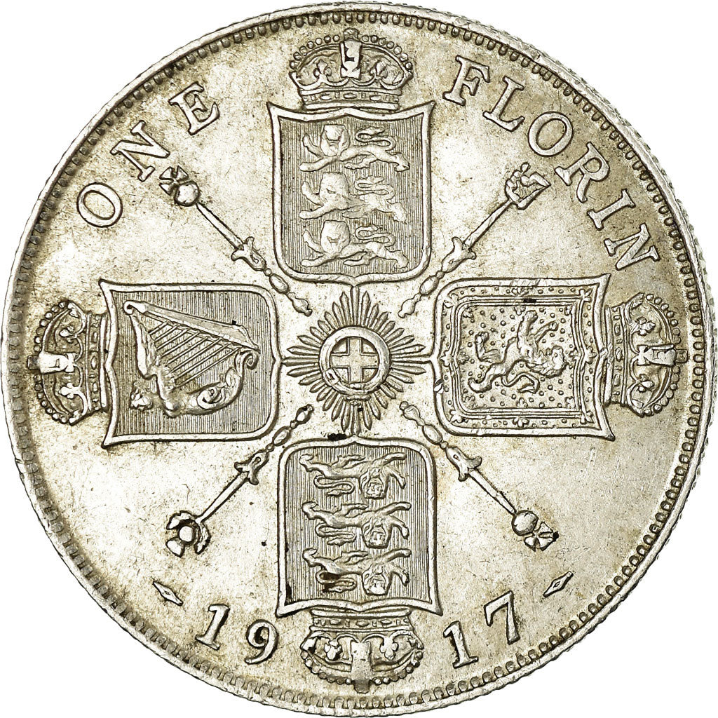 Münze, Großbritannien, George V, Florin, Two Shillings, 1917, SS+, Silber