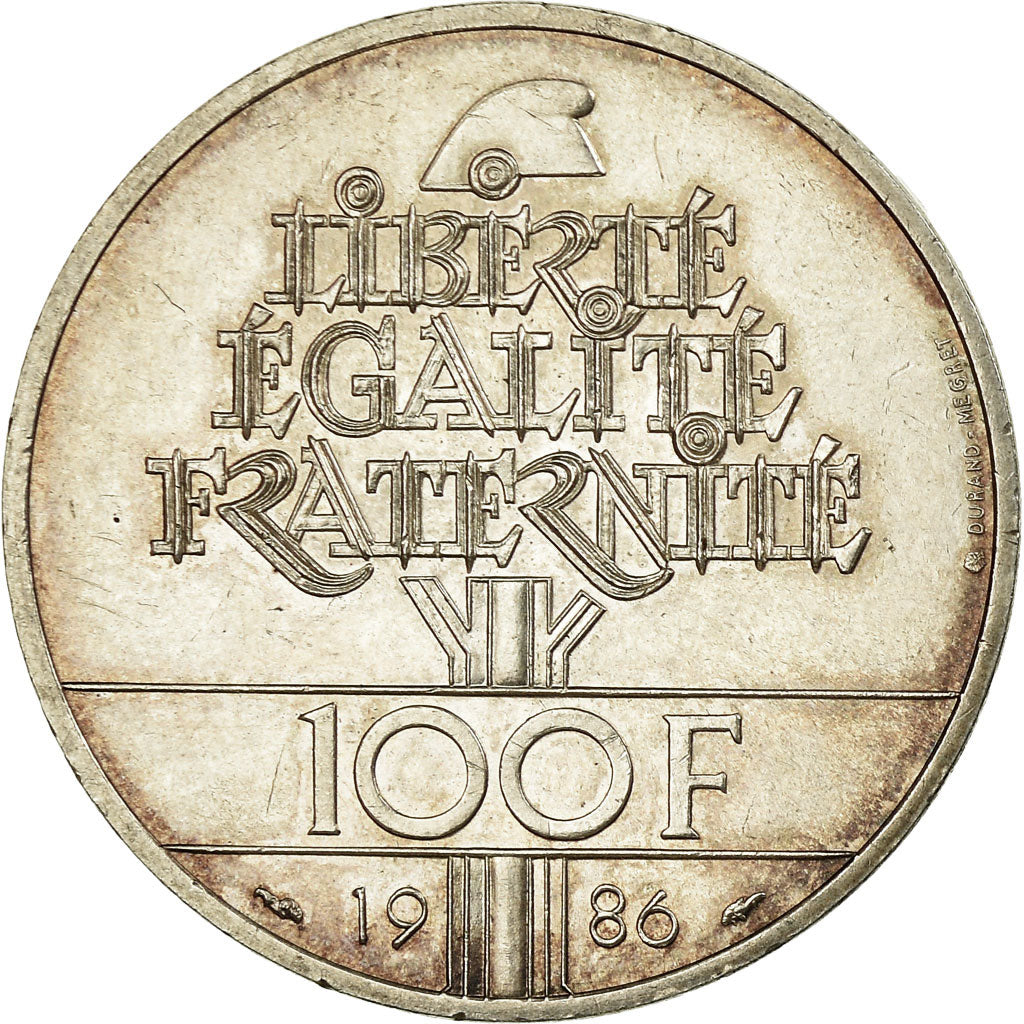 Moneda, Francia, Statue de la Liberté, 100 Francs, 1986, MBC, Plata, KM:960