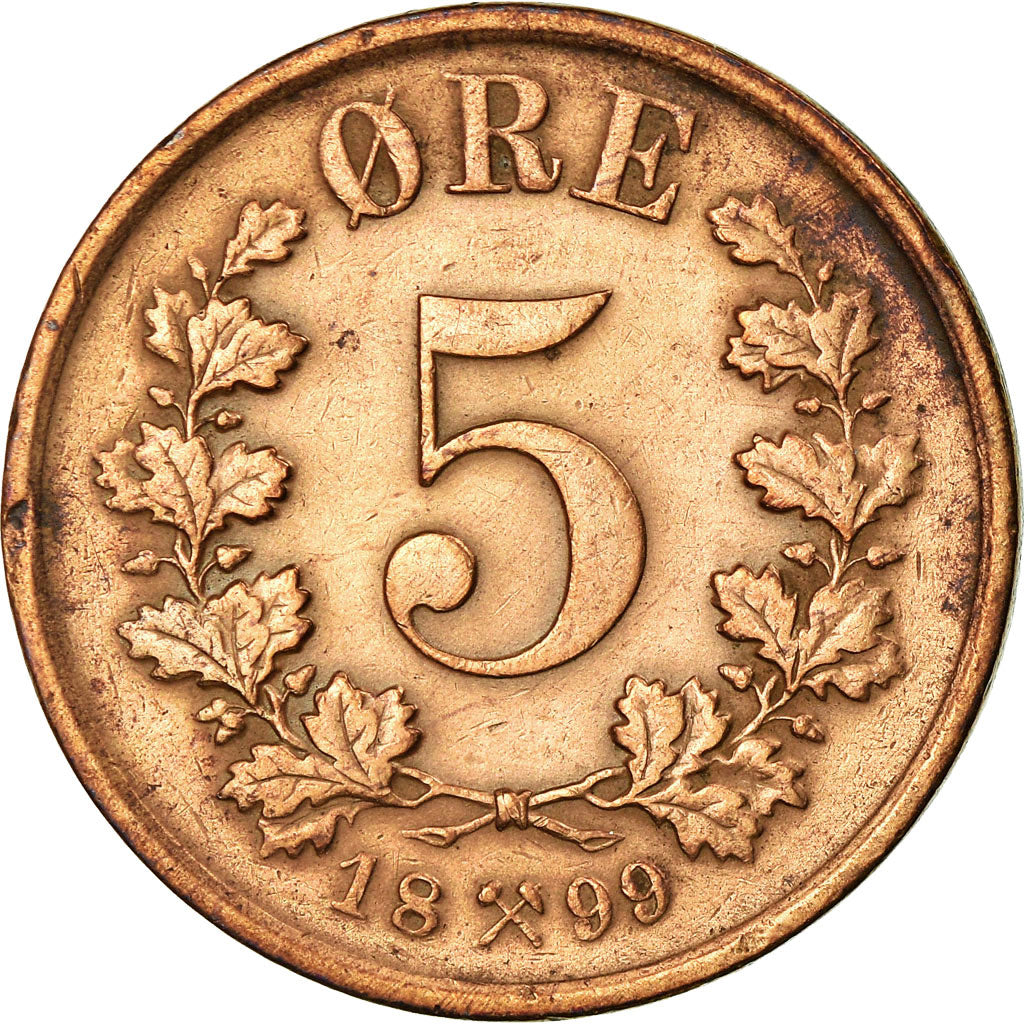 Moneda, Noruega, 5 Öre, 1899, MBC, Bronce, KM:349