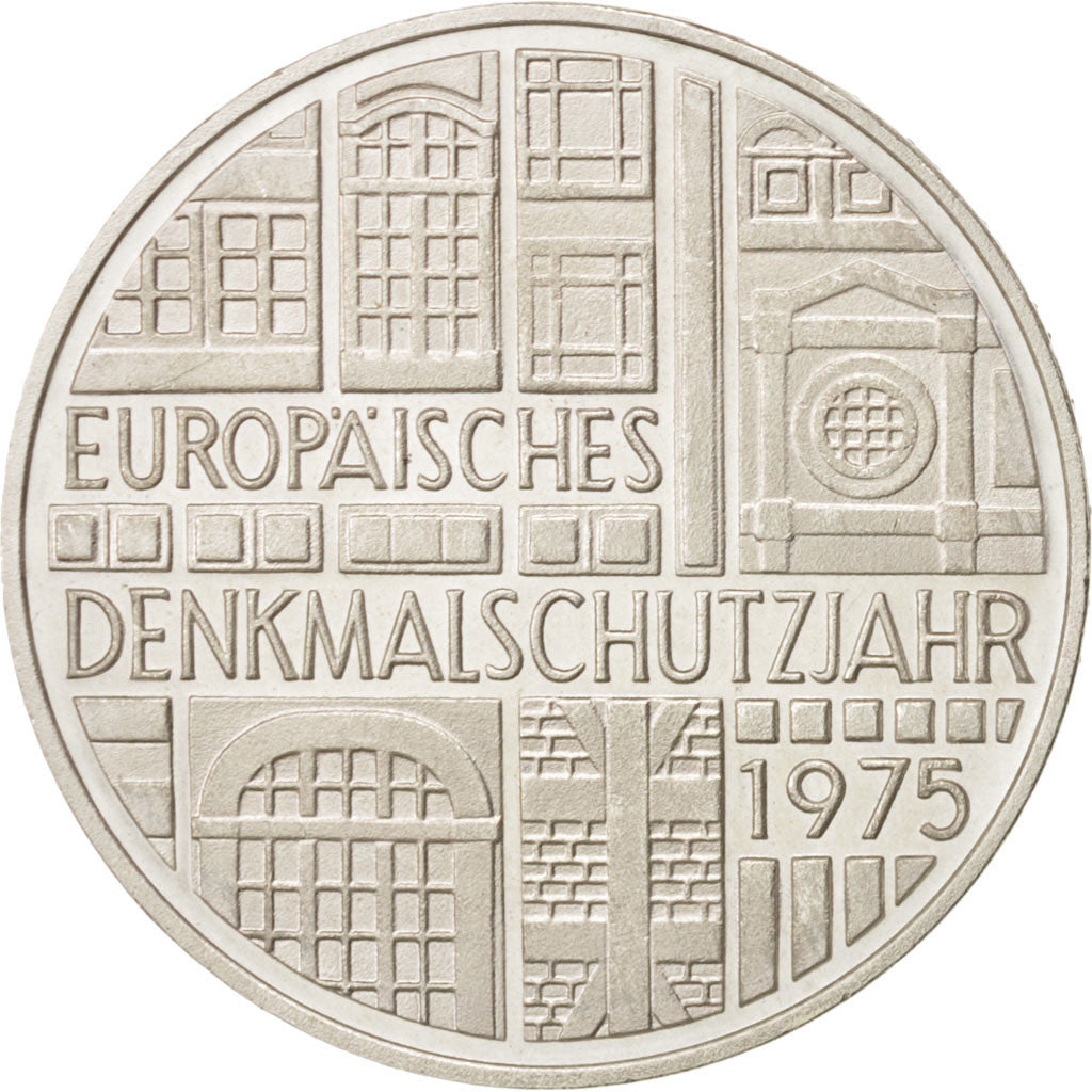 GERMANY - FEDERAL REPUBLIC, 5 Mark, 1975, Stuttgart, Germany, MS(60-62), Silv...