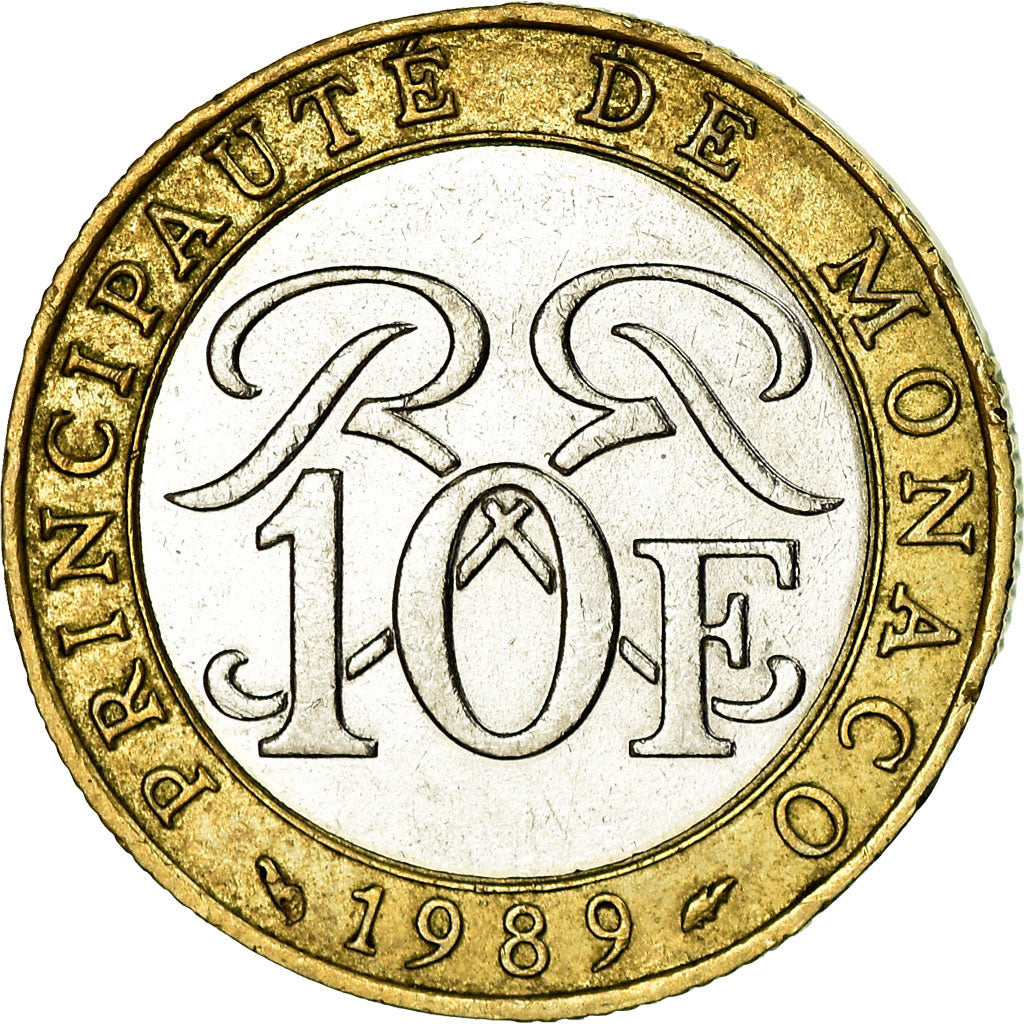 Münze, Monaco, Rainier III, 10 Francs, 1989, SS, Bi-Metallic, KM:163