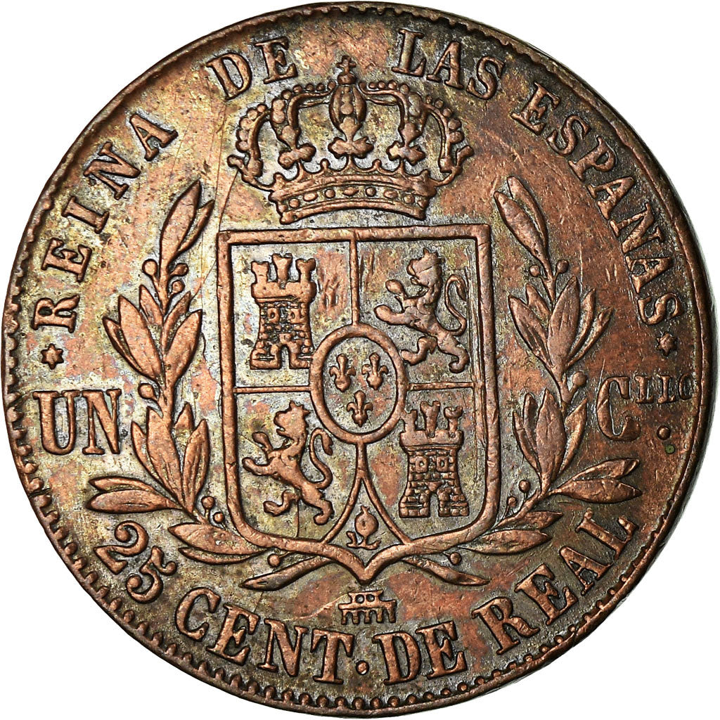 Moneta, Spagna, Isabel II, 25 Centimos, 1862, Segovia, MB+, Rame, KM:615.2