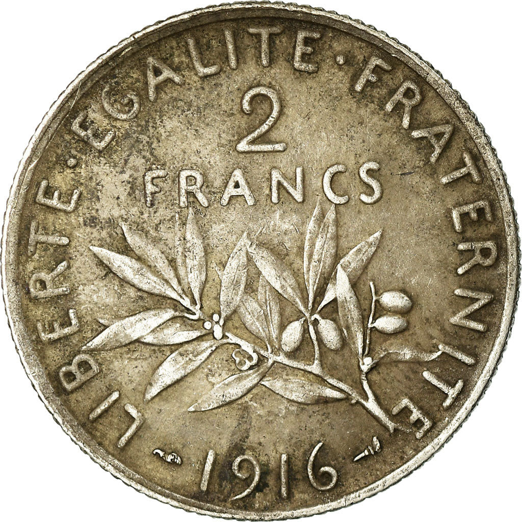 Moneda, Francia, Semeuse, 2 Francs, 1916, Paris, MBC, Plata, KM:845.1