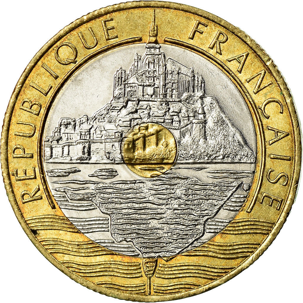 Moneta, Francia, Mont Saint Michel, 20 Francs, 1992, Paris, BB, Tri-metallico