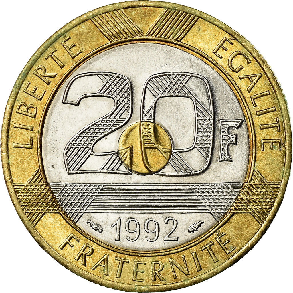 Moneta, Francia, Mont Saint Michel, 20 Francs, 1992, Paris, BB, Tri-metallico