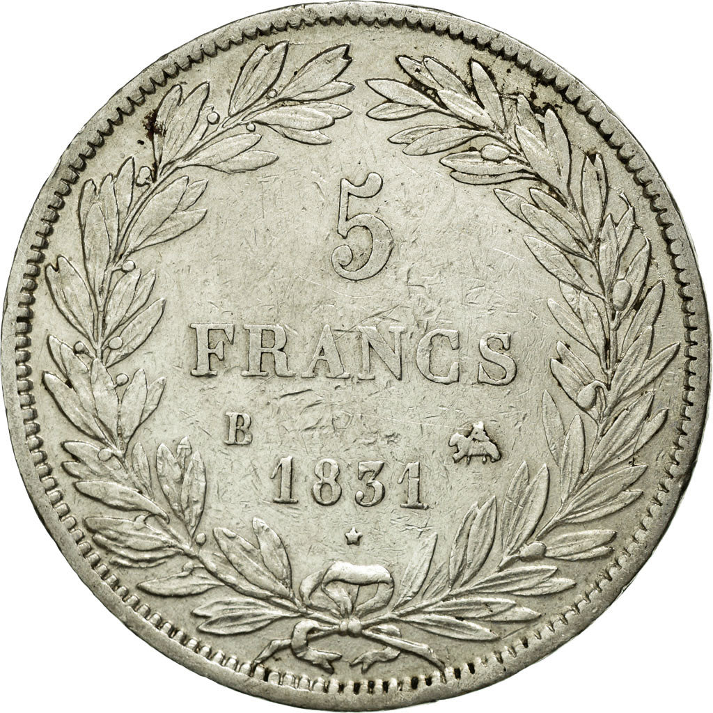 Coin, France, Louis-Philippe, 5 Francs, 1831, Rouen, VF(30-35), Silver