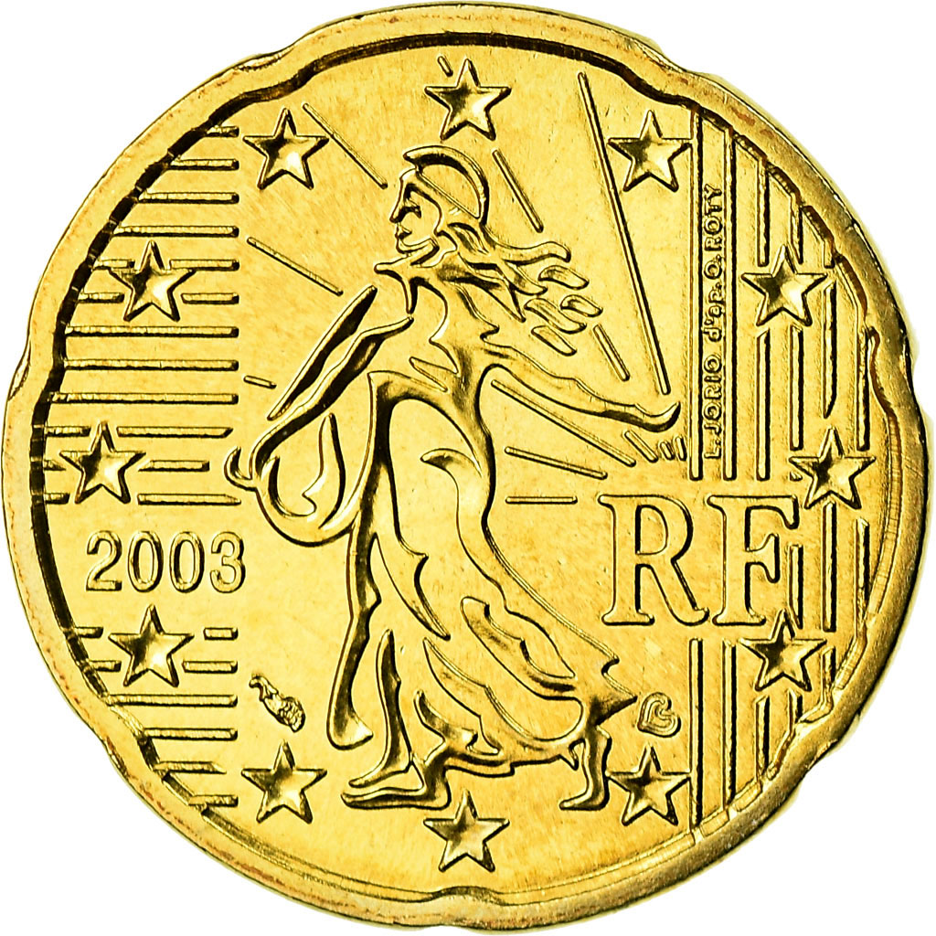 Francia, 20 Euro Cent, 2003, SPL, Ottone, KM:1286