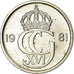 Coin, Sweden, Carl XVI Gustaf, 25 Öre, 1981, EF(40-45), Copper-nickel, KM:851