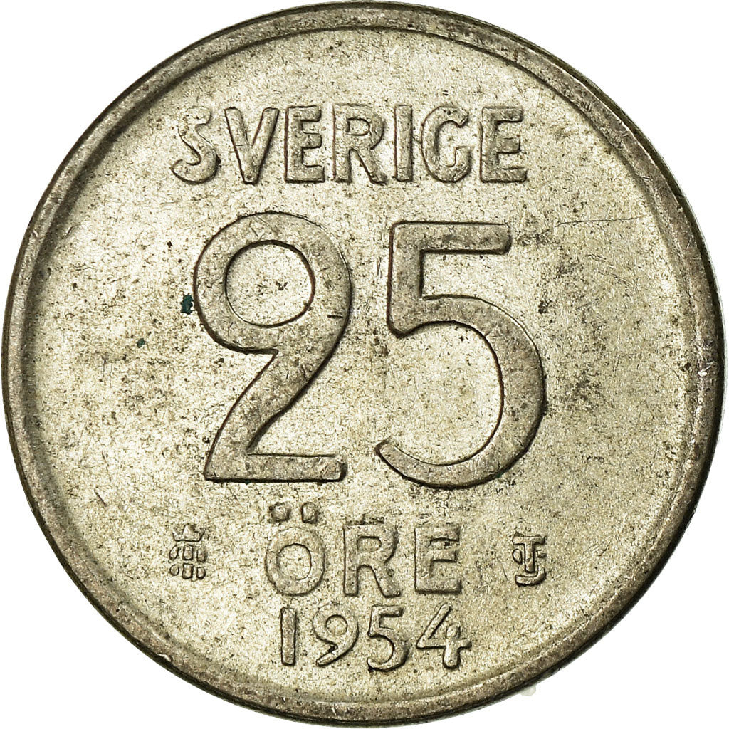 Moeda, Suécia, Gustaf VI, 25 Öre, 1954, VF(30-35), Prata, KM:824