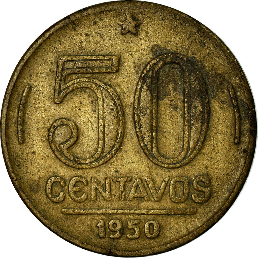 Moneda, Brasil, 50 Centavos, 1950, MBC, Aluminio - bronce, KM:563