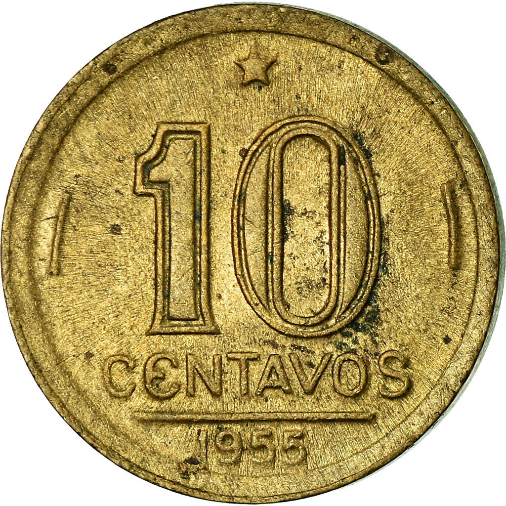 Moneta, Brazylia, 10 Centavos, 1955, EF(40-45), Aluminium-Brąz, KM:561