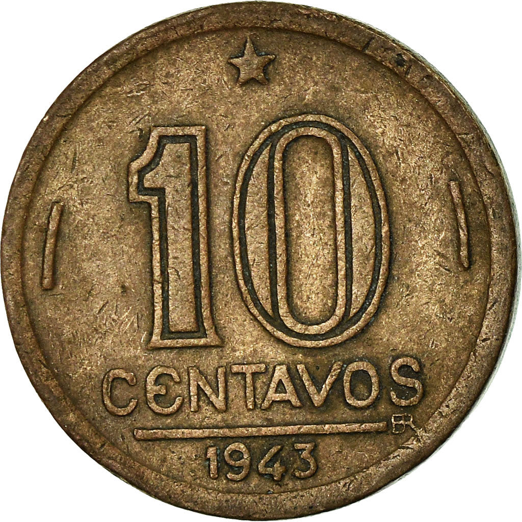 Moneta, Brasile, 10 Centavos, 1943, BB, Rame-nichel, KM:555