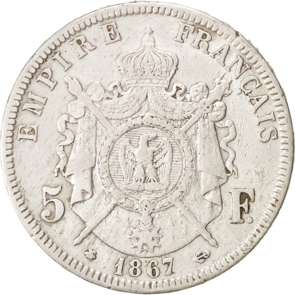 Frankreich, Napoleon III, Napoléon III, 5 Francs, 1867, Paris, EF(40-45), Si...