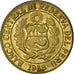 Moneda, Perú, 25 Centavos, 1968, MBC, Latón, KM:246.2