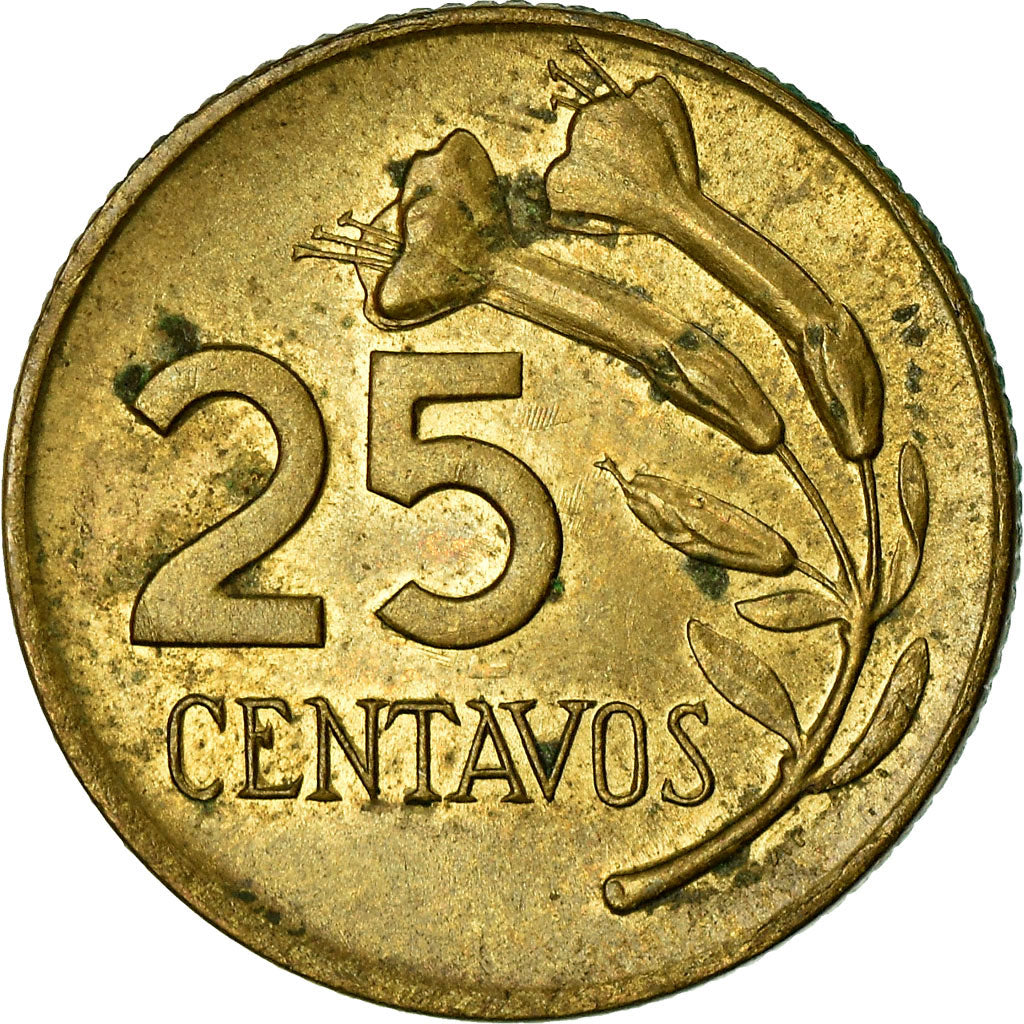 Moneda, Perú, 25 Centavos, 1968, MBC, Latón, KM:246.2