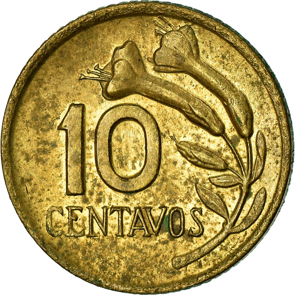 Münze, Peru, 10 Centavos, 1968, S+, Messing, KM:245.2
