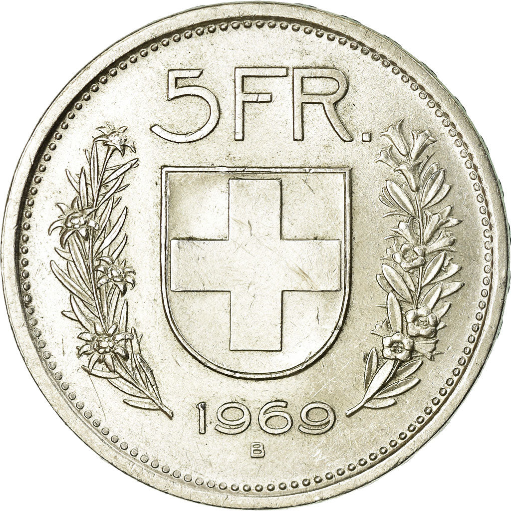 Münze, Schweiz, 5 Francs, 1969, Bern, SS+, Silber, KM:40