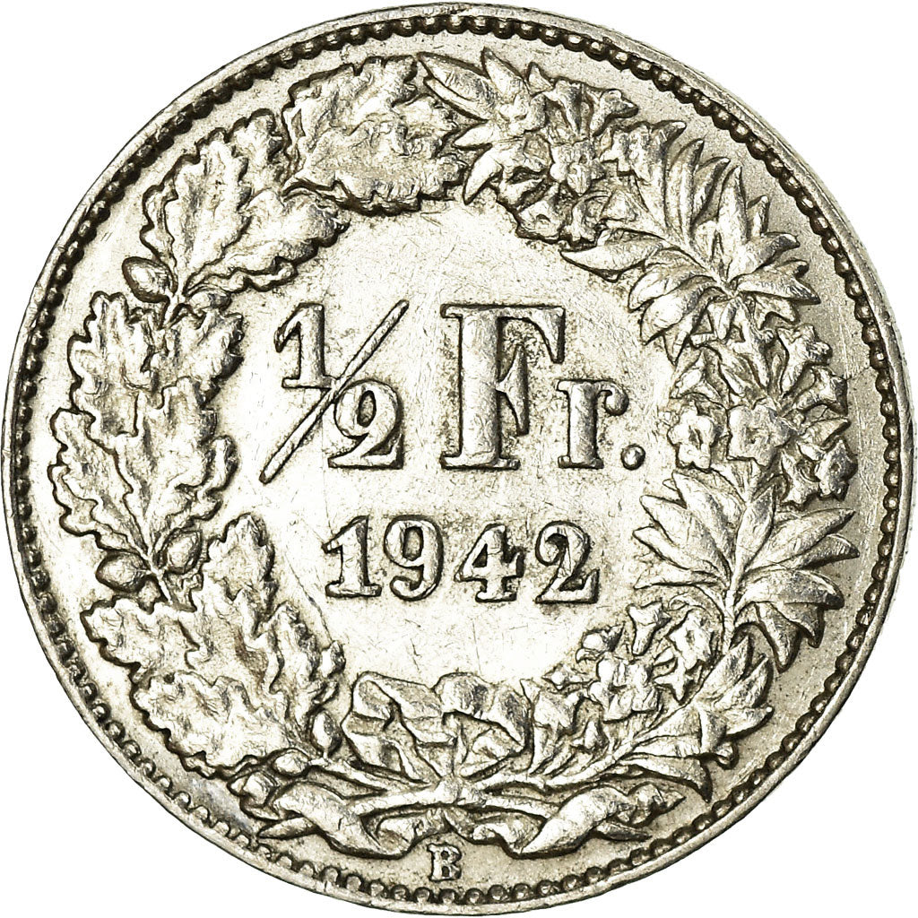 Moneta, Svizzera, 1/2 Franc, 1942, Bern, BB+, Argento, KM:23
