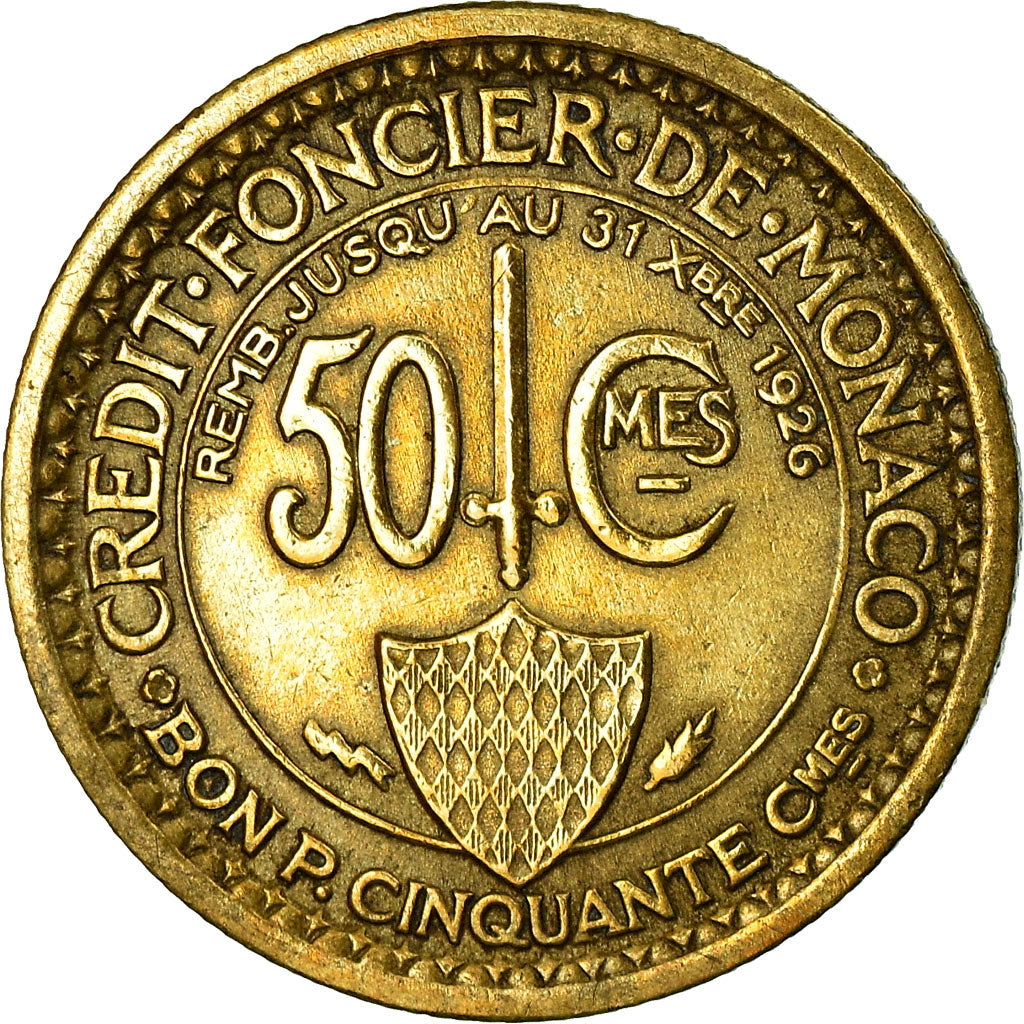 Moneta, Monaco, Louis II, 50 Centimes, 1924, Poissy, BB, Alluminio-bronzo
