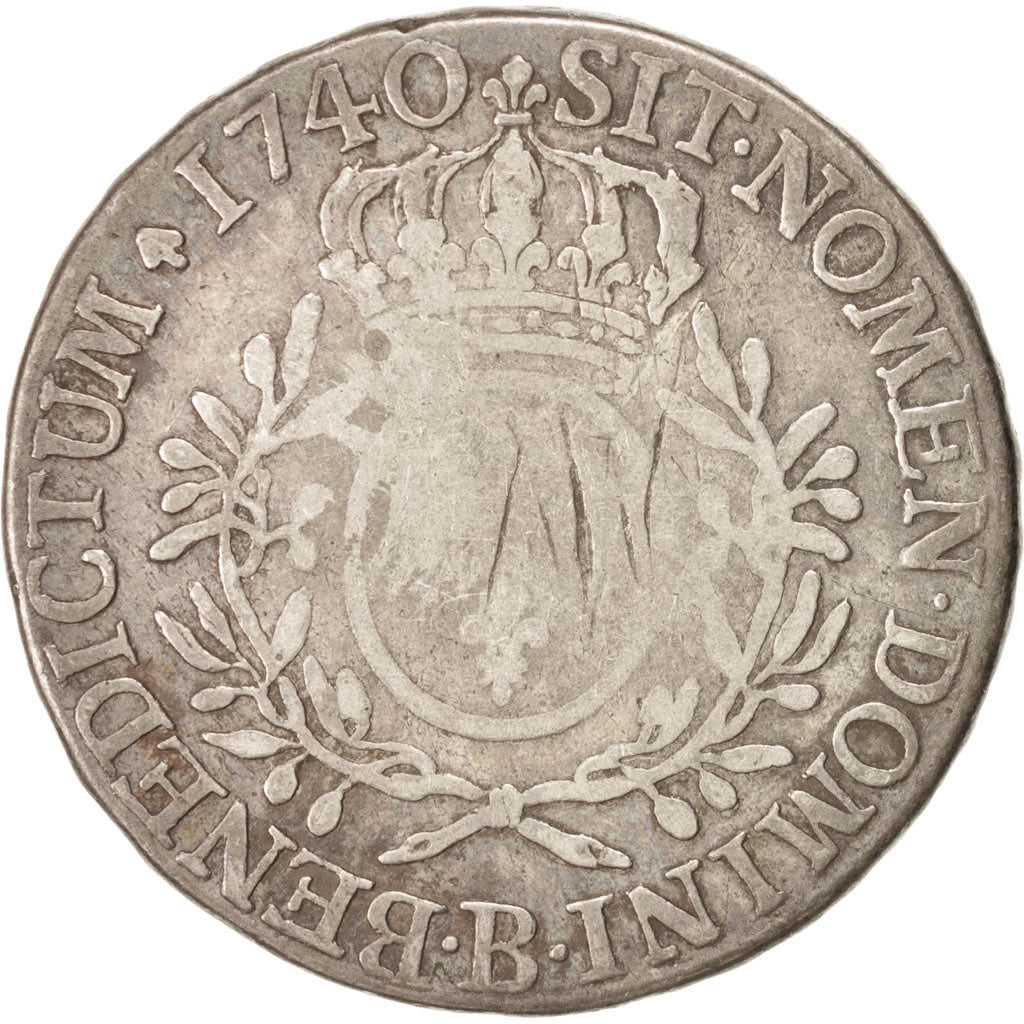 France, Louis XV, Écu aux branches d'olivier, Ecu, 1740, Rouen, VF(30-35), S...