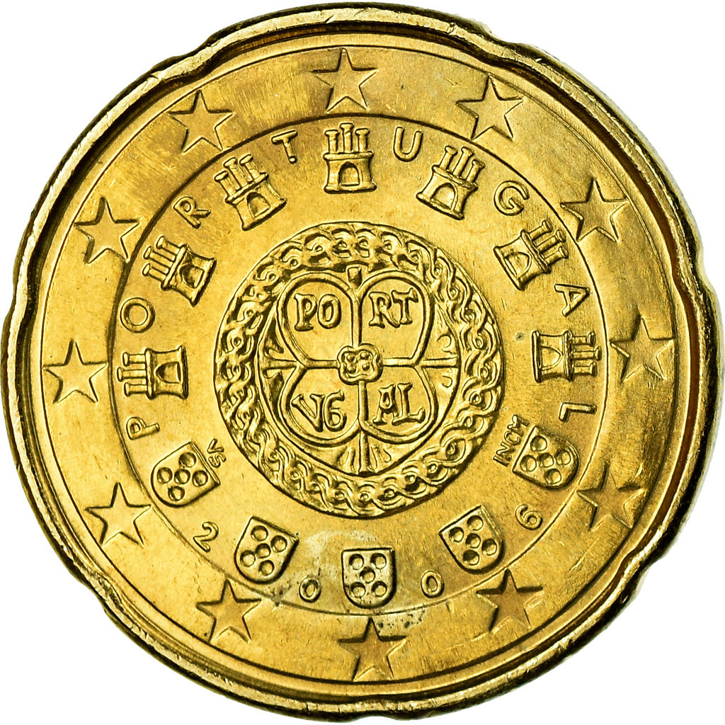Portugal, 20 Euro Cent, 2006, AU(55-58), Latão, KM:744