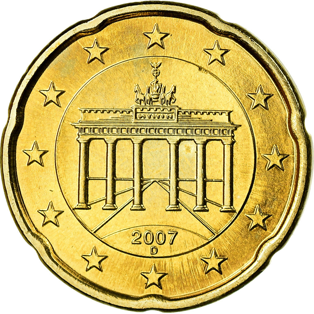 Bundesrepublik Deutschland, 20 Euro Cent, 2007, VZ, Messing, KM:255