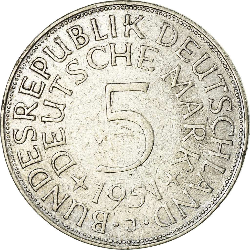 Coin, GERMANY - FEDERAL REPUBLIC, 5 Mark, 1951, Hambourg, EF(40-45), Silver