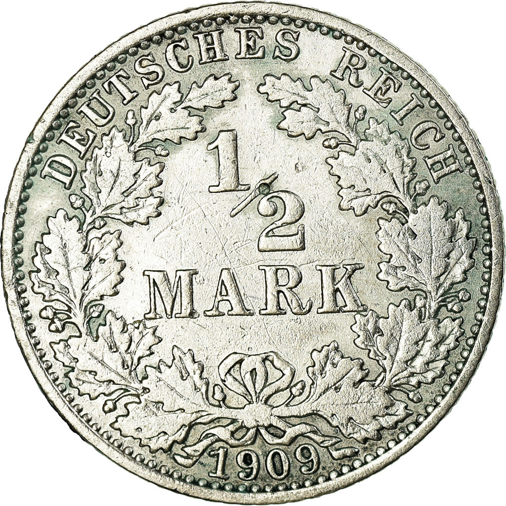 Munten, DUITSLAND - KEIZERRIJK, 1/2 Mark, 1909, Berlin, ZF, Zilver, KM:17
