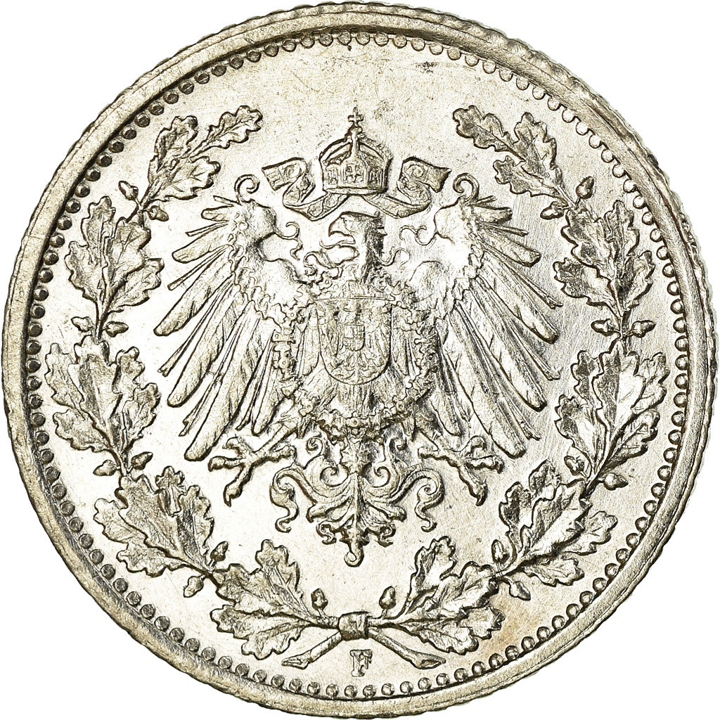 Moneta, GERMANIA - IMPERO, 1/2 Mark, 1915, Stuttgart, SPL-, Argento, KM:17