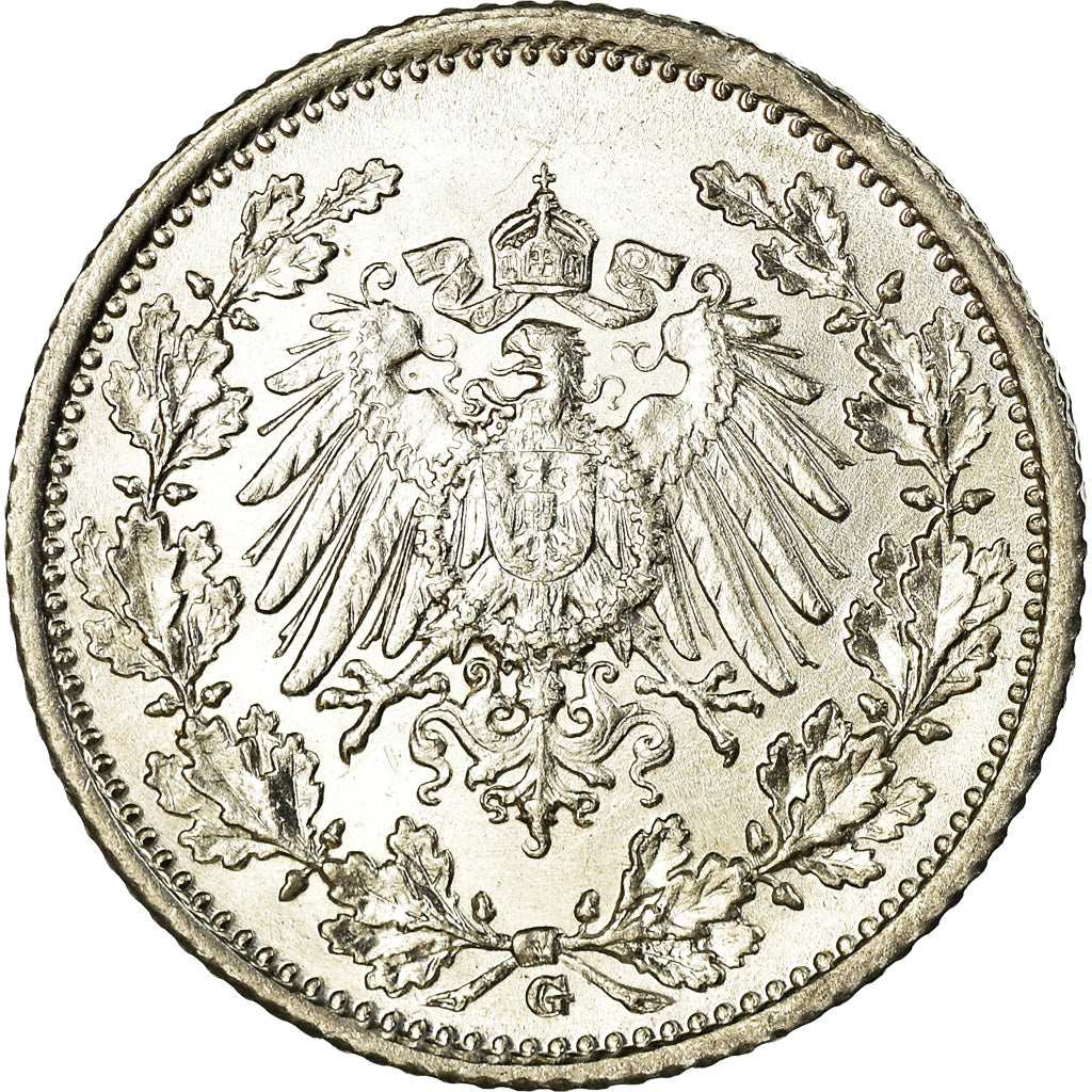 Monnaie, GERMANY - EMPIRE, 1/2 Mark, 1915, Karlsruhe, SUP, Argent, KM:17