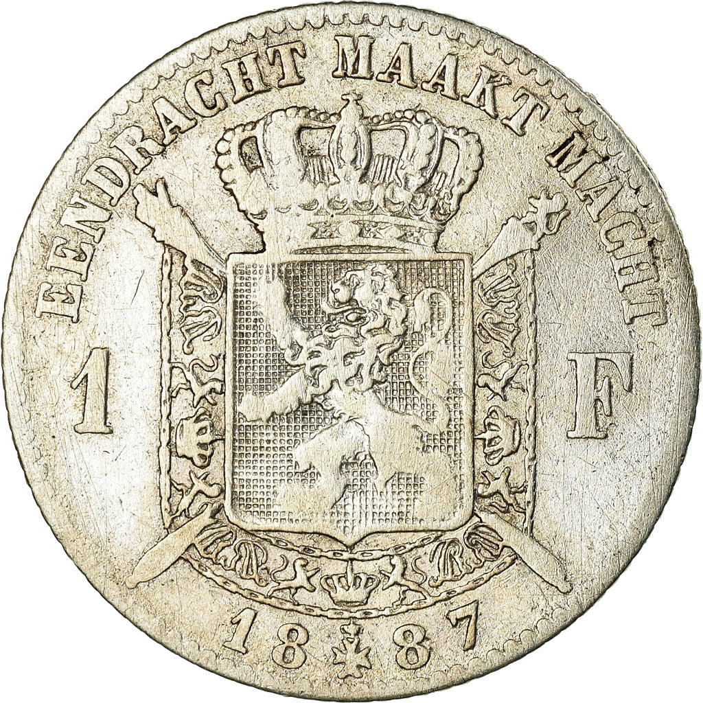 Münze, Belgien, Leopold II, Franc, 1887, S, Silber, KM:29.1