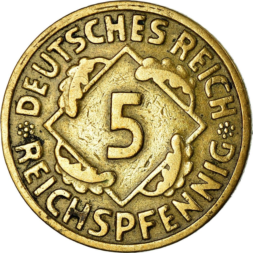 Moneda, ALEMANIA - REPÚBLICA DE WEIMAR, 5 Reichspfennig, 1925, Karlsruhe, MBC