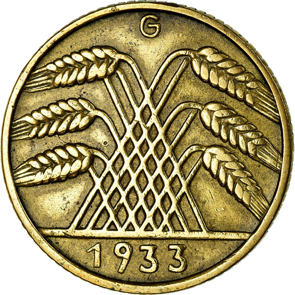 Moeda, ALEMANHA, REPÚBLICA DE WEIMAR, 10 Reichspfennig, 1933, Karlsruhe