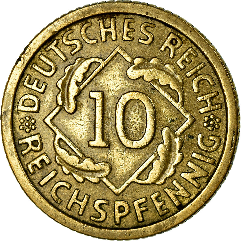 Moeda, ALEMANHA, REPÚBLICA DE WEIMAR, 10 Reichspfennig, 1933, Karlsruhe