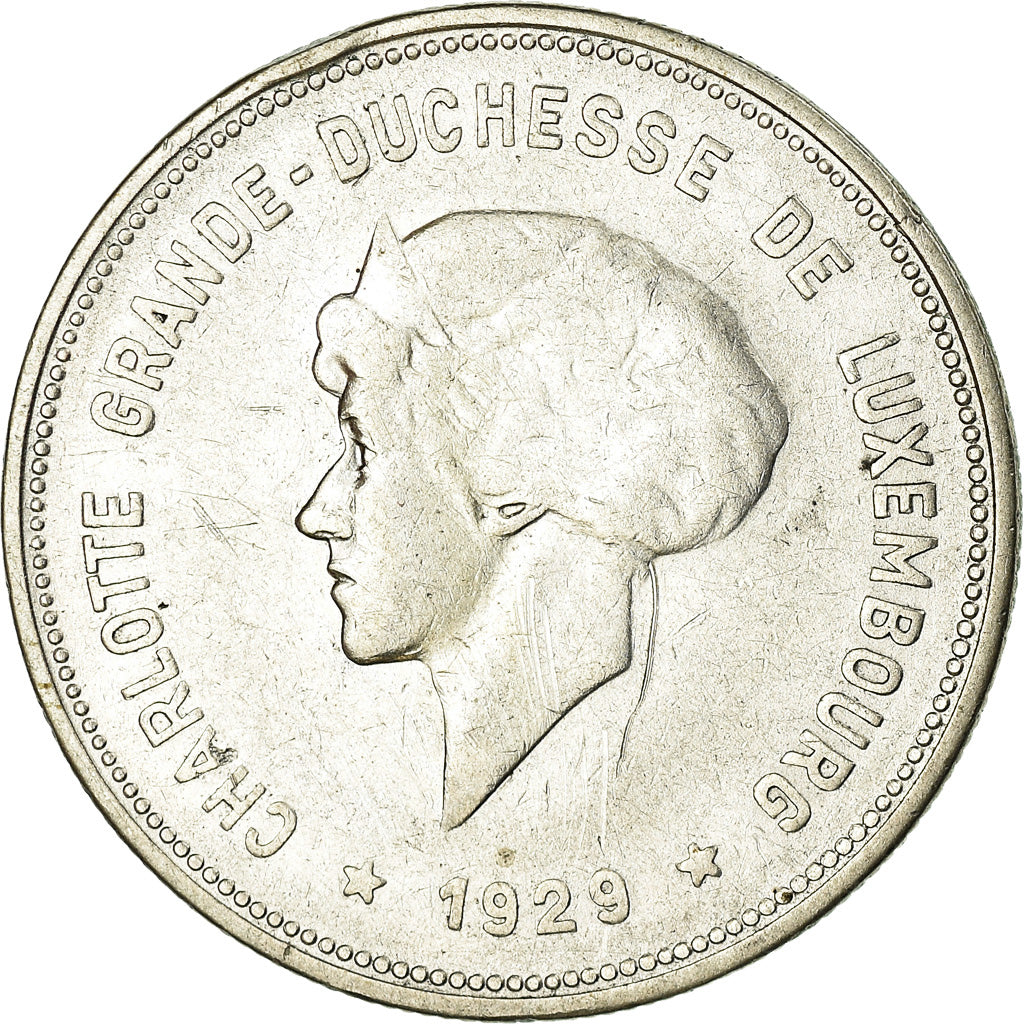 Münze, Luxemburg, Charlotte, 5 Francs, 1929, SS, Silber, KM:38