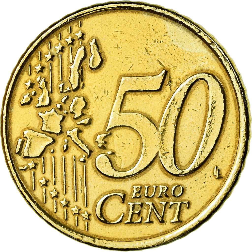 Grécia, 50 Euro Cent, 2002, EF(40-45), Latão, KM:186