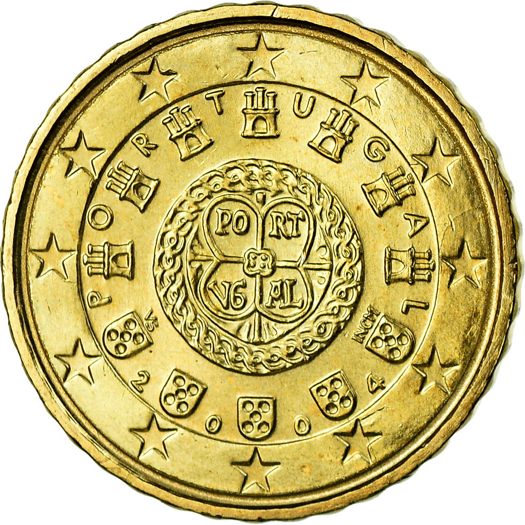 Portugal, 10 Euro Cent, 2004, AU(55-58), Brass, KM:743