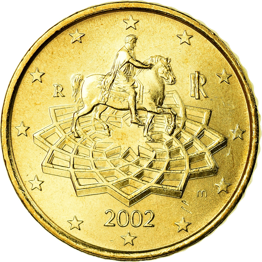 Italia, 50 Euro Cent, 2002, SC, Latón, KM:215