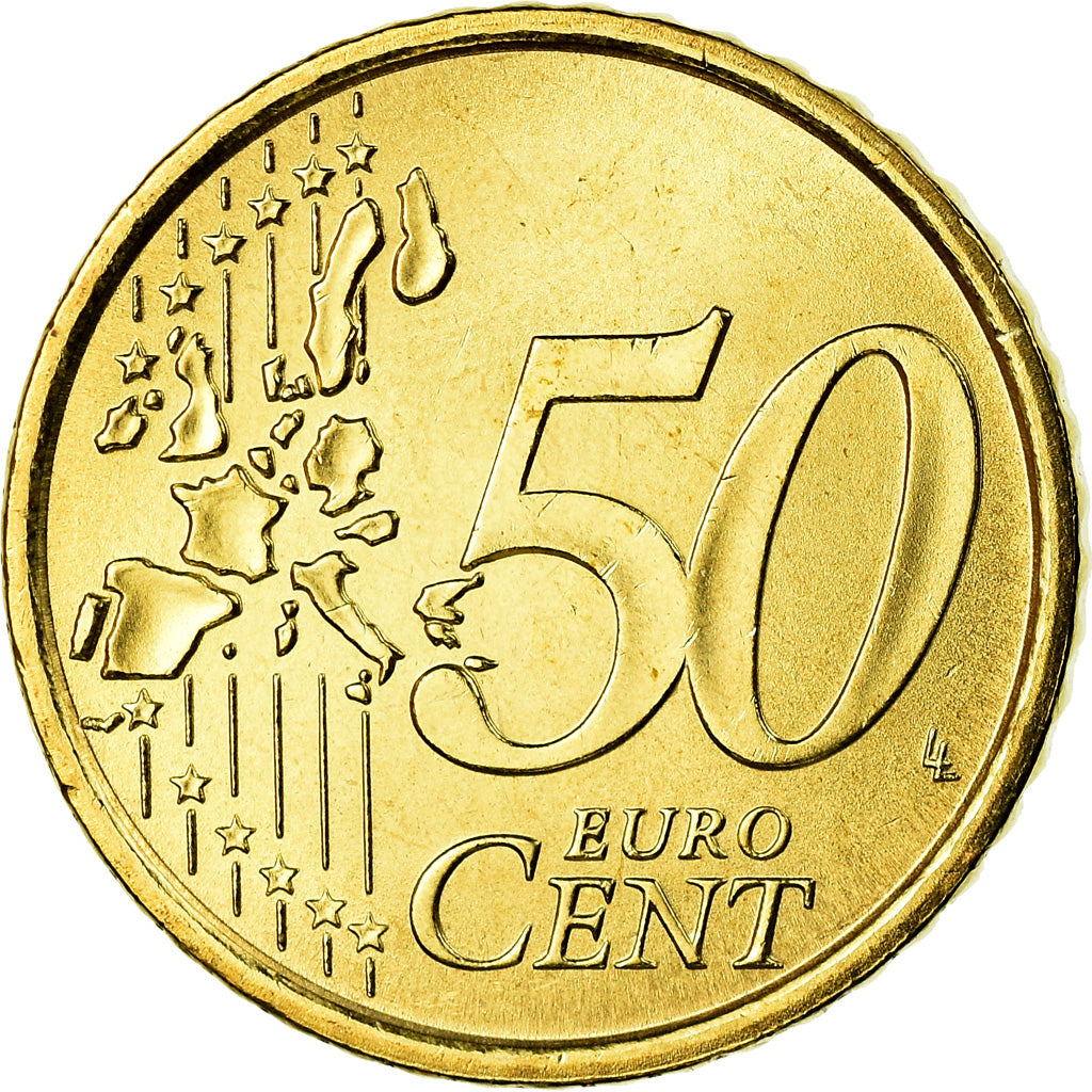 Italia, 50 Euro Cent, 2002, SC, Latón, KM:215