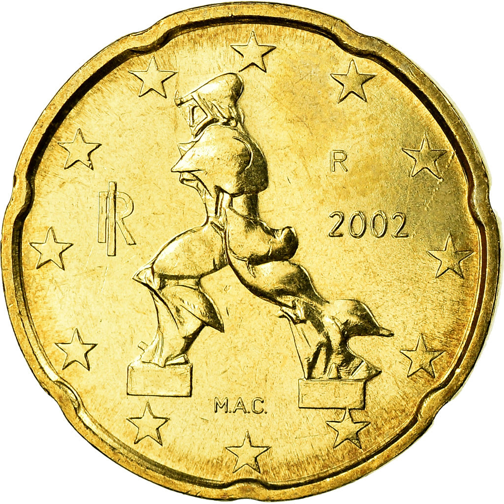 Italia, 20 Euro Cent, 2002, SPL-, Ottone, KM:214