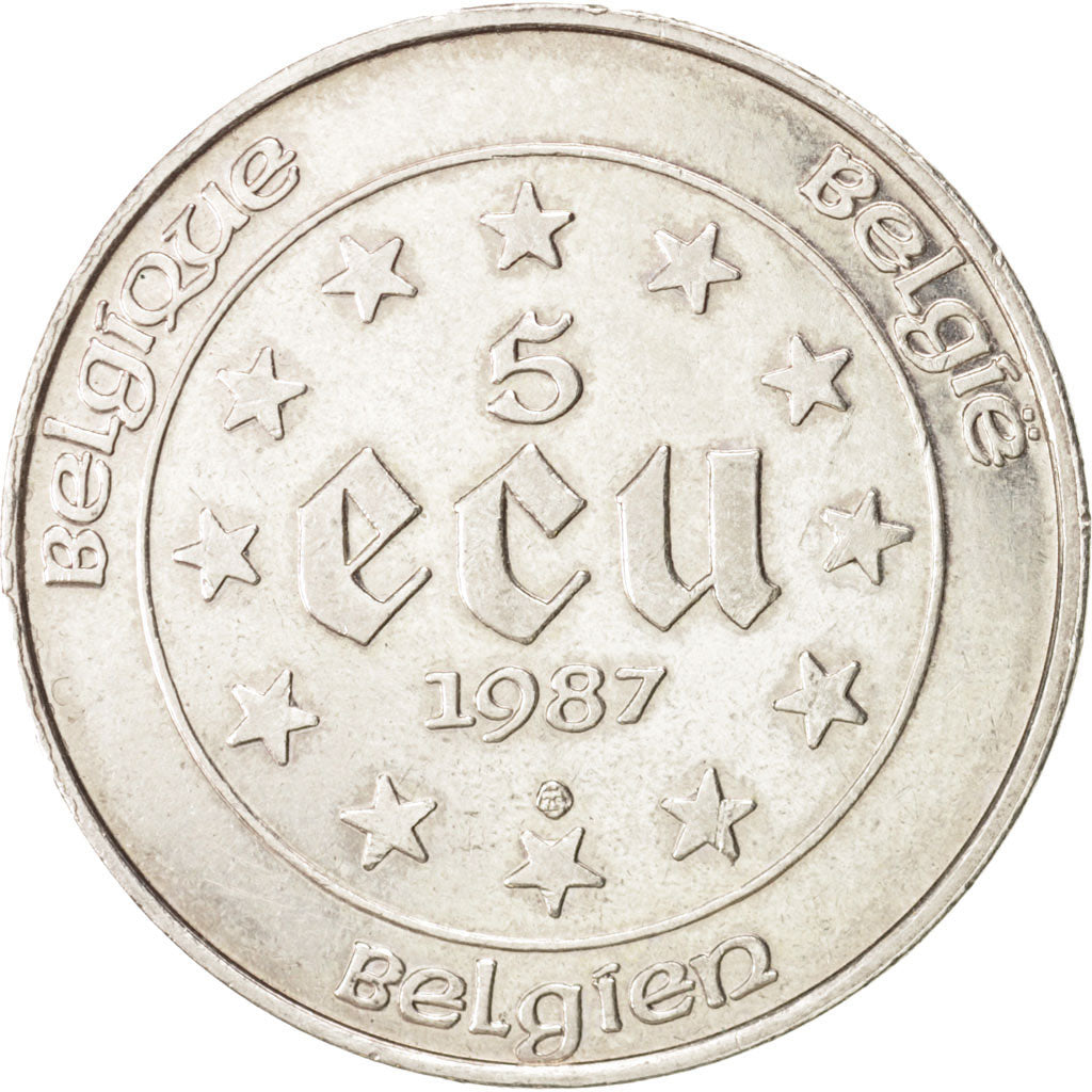Coin, Belgium, 5 Ecu, 1987, AU(55-58), Silver, KM:166
