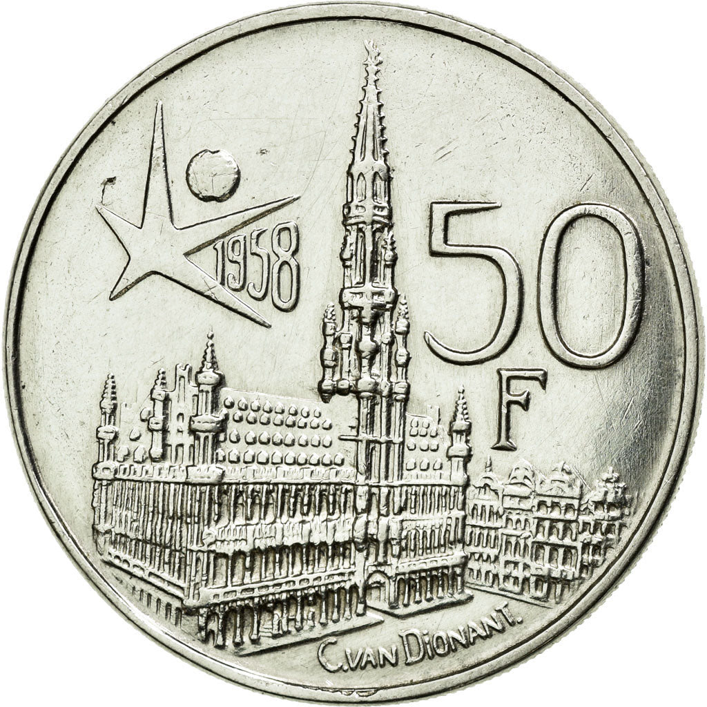 Coin, Belgium, 50 Francs, 50 Frank, 1958, AU(55-58), Silver, KM:151.1