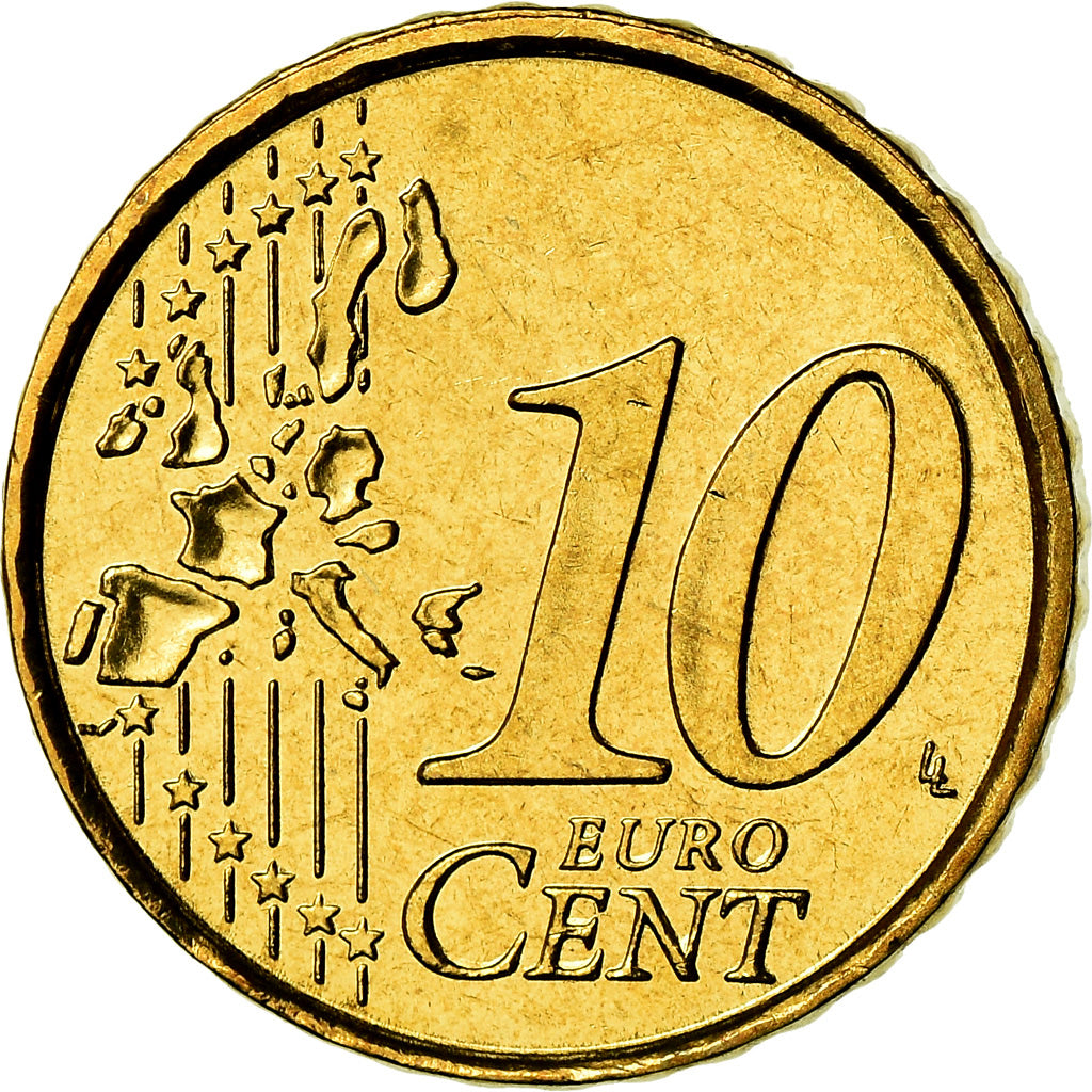 Grecia, 10 Euro Cent, 2002, EBC, Latón, KM:184