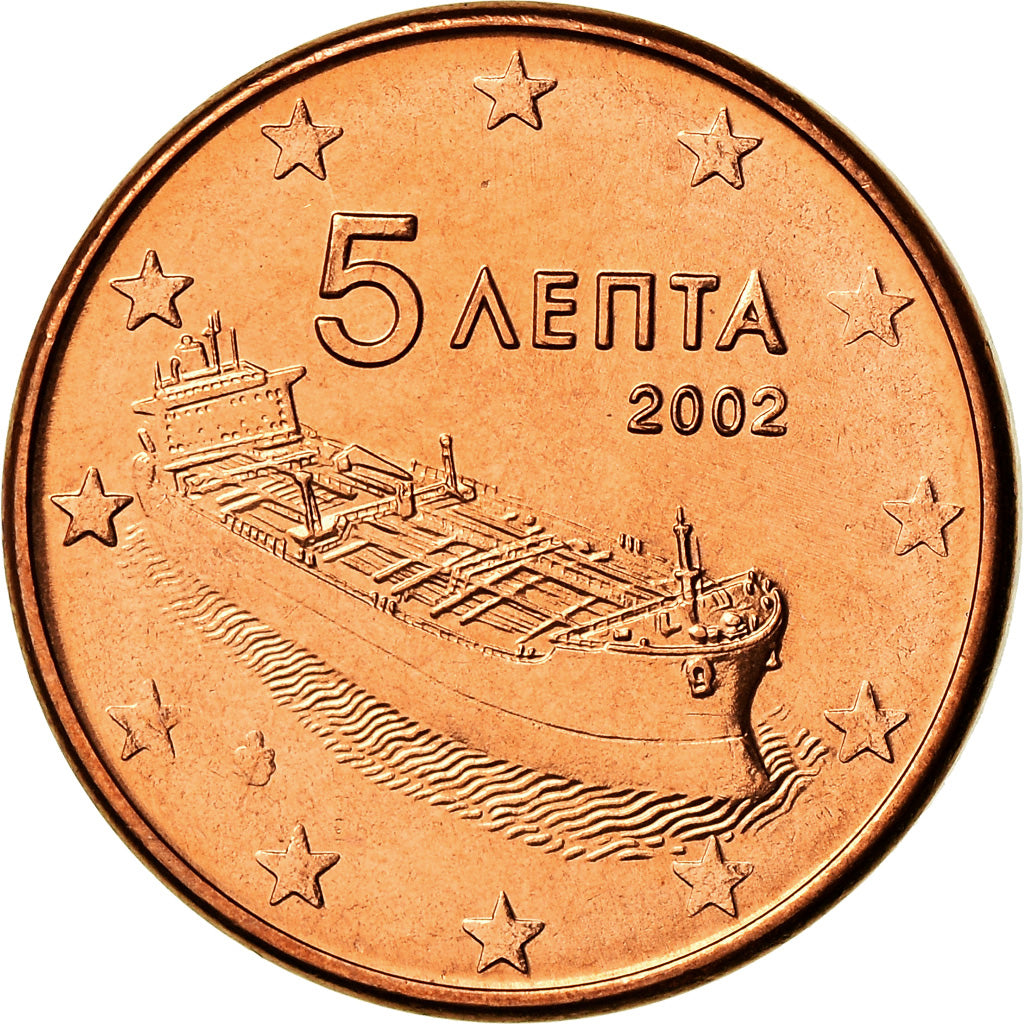Griekenland, 5 Euro Cent, 2002, UNC-, Copper Plated Steel, KM:183