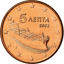 Griekenland, 5 Euro Cent, 2002, UNC-, Copper Plated Steel, KM:183