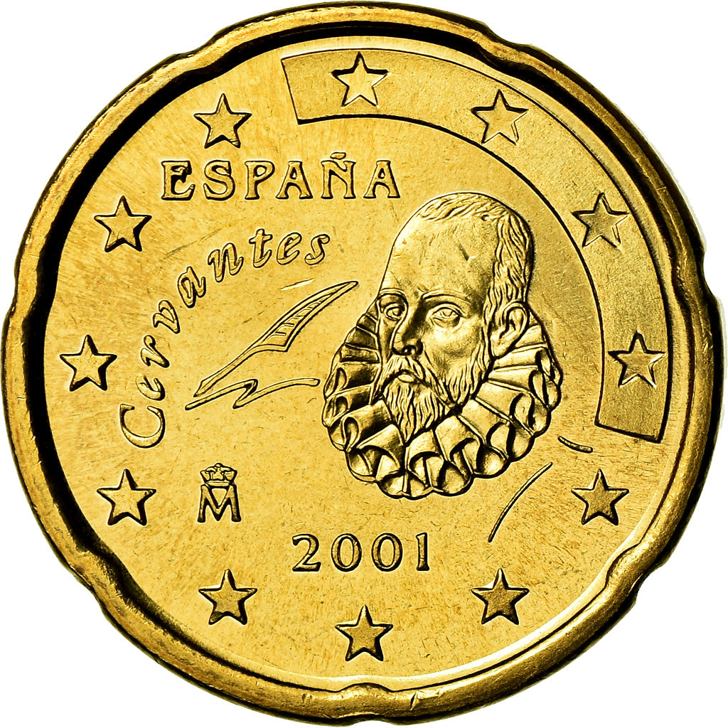 Spain, 20 Euro Cent, 2001, AU(55-58), Brass, KM:1044