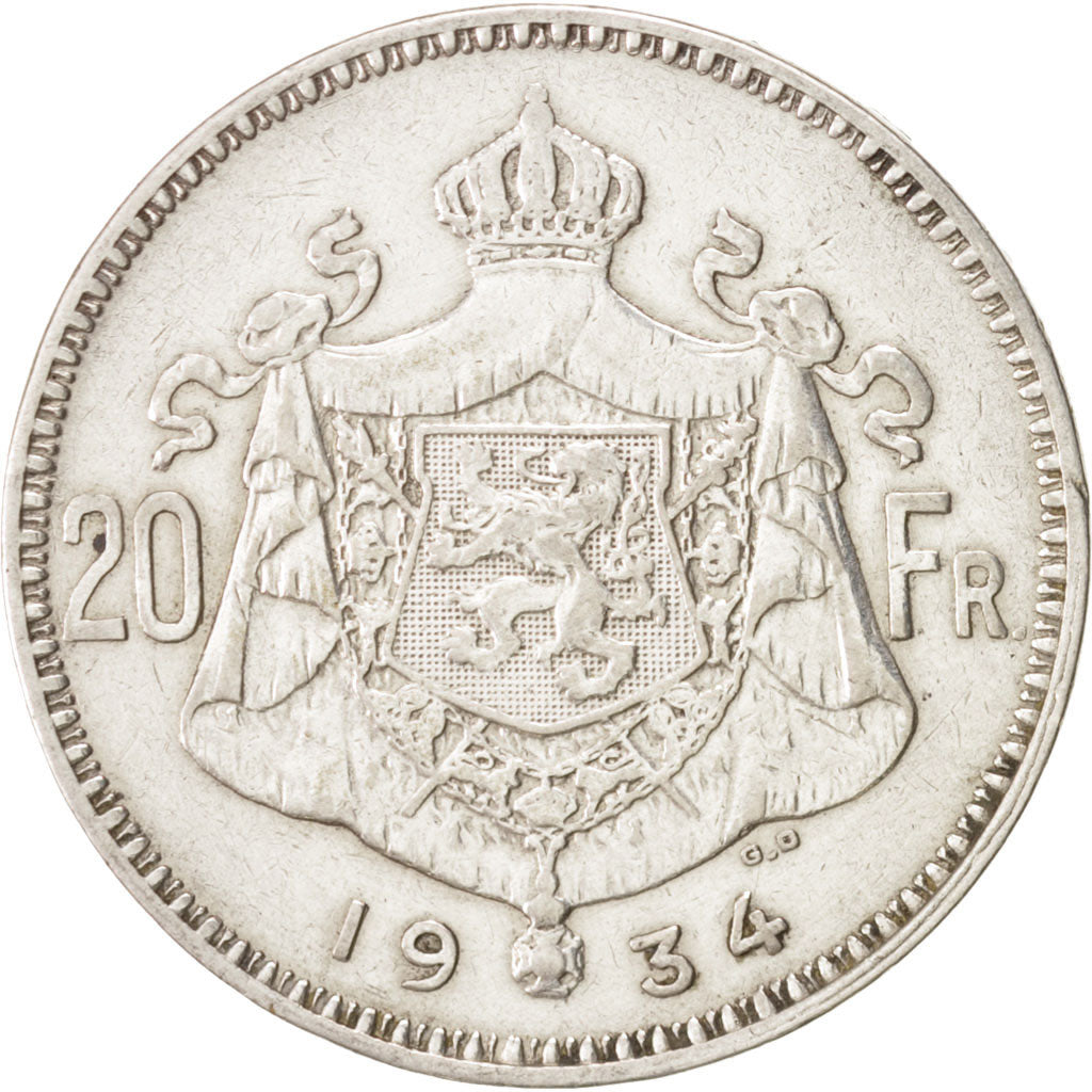 Belgium, 20 Francs, 20 Frank, 1934, , EF(40-45), Silver, KM:103.1