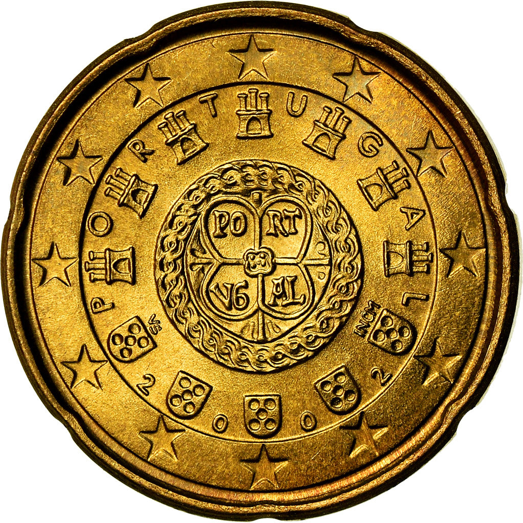 Portugal, 20 Euro Cent, 2002, SUP, Laiton, KM:744