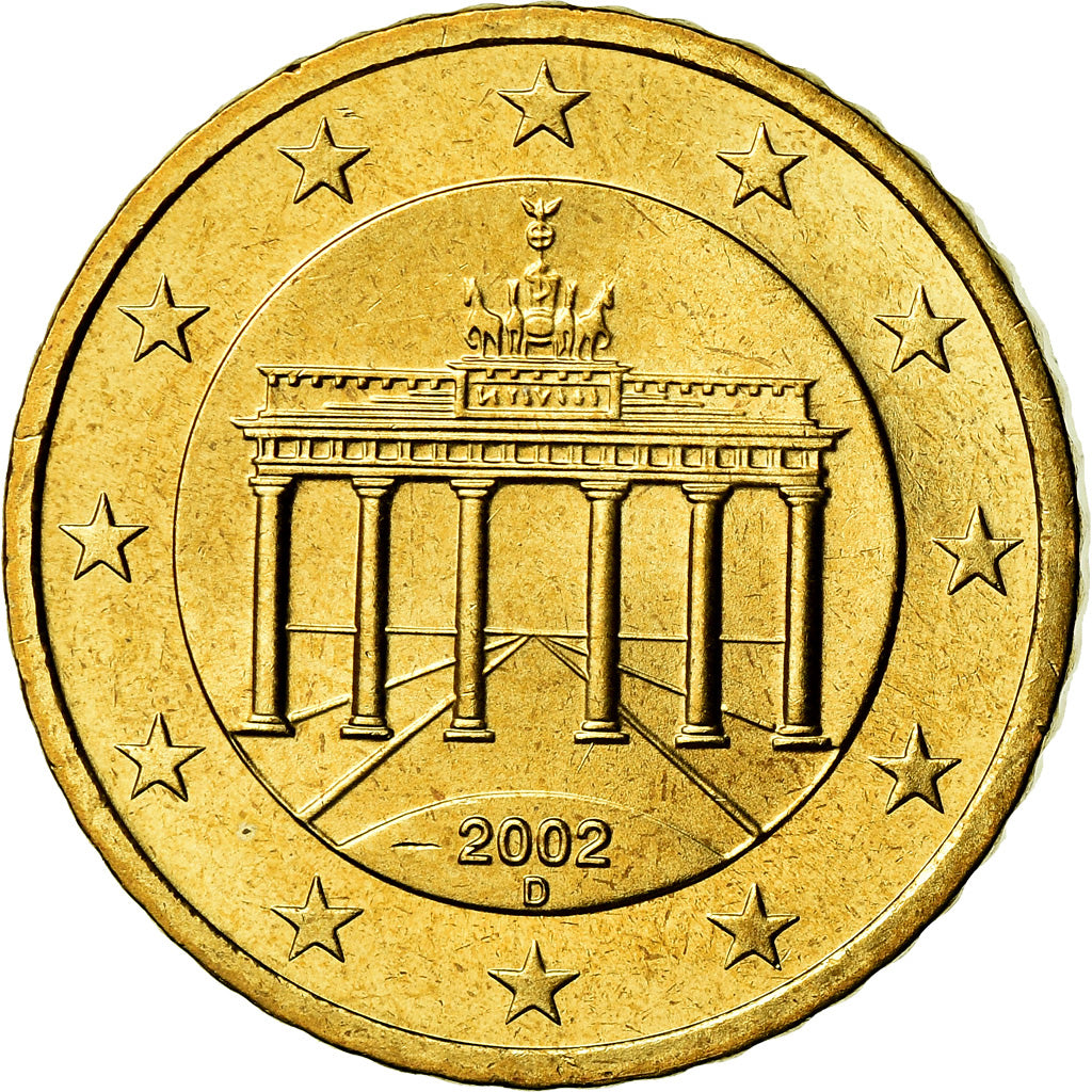 GERMANIA - REPUBBLICA FEDERALE, 50 Euro Cent, 2002, SPL, Ottone, KM:212