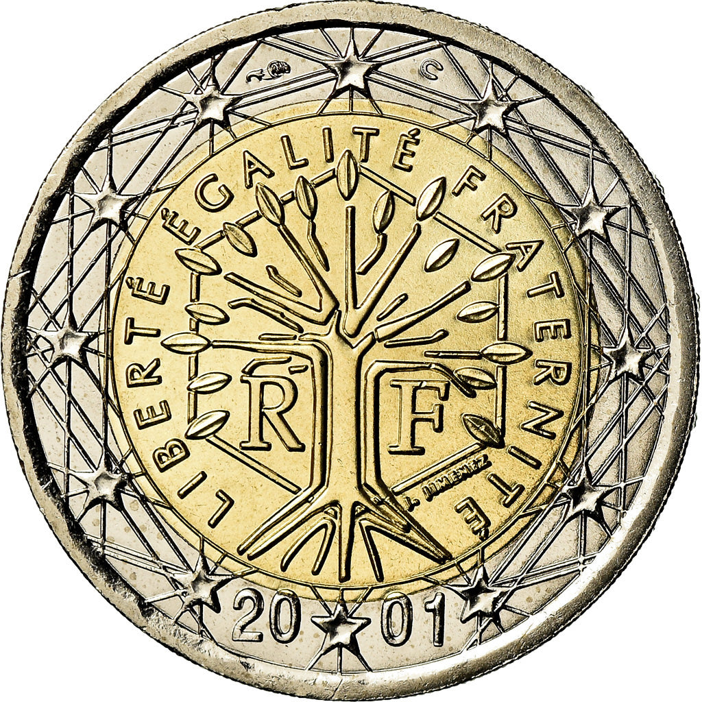 Frankrijk, 2 Euro, 2001, UNC-, Bi-Metallic, Gadoury:8., KM:1289